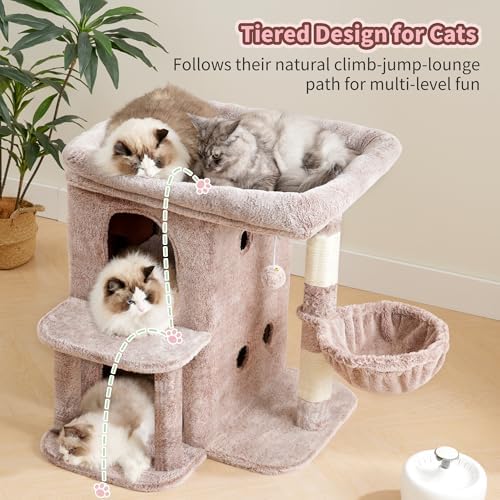 Heybly 26.3" Cat Tree for Large Cats with Big Perch & Dual Condos HCT204SMU - Image 5