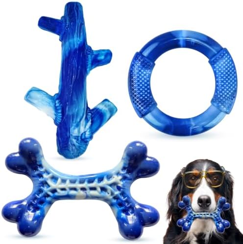 Furdog Indestructible Dog Toys for Aggressive Chewers 3 Pack, Tough Dog Toys for Large Dogs Chew Toys Keep Them Busy, Bacon Flavor, Blue by ToughToysforHappyChewing