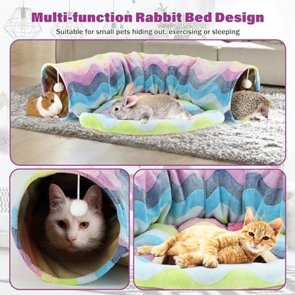 BWOGUE Bunny Tunnel Bed, 2-in-1 Collapsible Rabbit Tunnel Hideout with Mat - Image 4