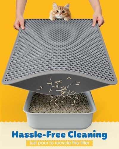 Powools Ultra-Large Cat Litter Mat, 27'' x 19", Double-Layer, Grey - Image 4
