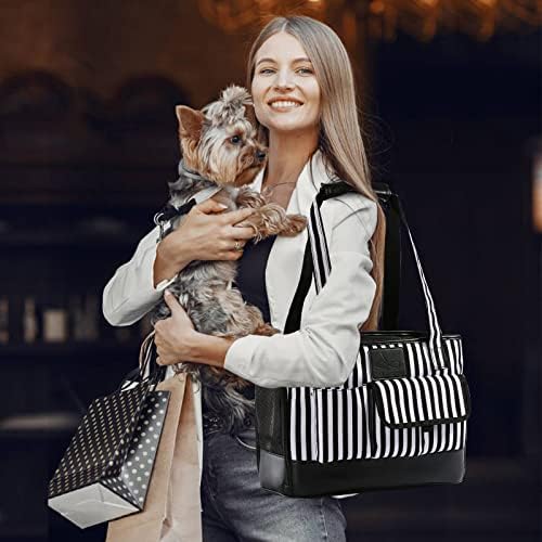 Cat Carrier, Dog Carrier, Pet Carrier, Foldable Waterproof Premium PU Leather Oxford Cloth Dog Purse, Portable Bag Carrier for Small to Medium Cat and Small Dog - Black White Stripes New - Image 6