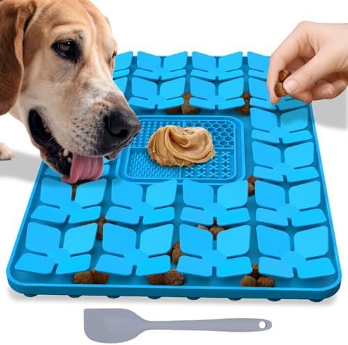 Lick Snuffle Mat for Dogs & Cats with Suction Cups, 2 in 1 Silicone Pet Food Mats Interactive Slow Feeder Licking Toy for Anxiety Relief, Upgraded Lick Mats for All Breeds (Blue, 16.7in x 11.4in) by Livekey