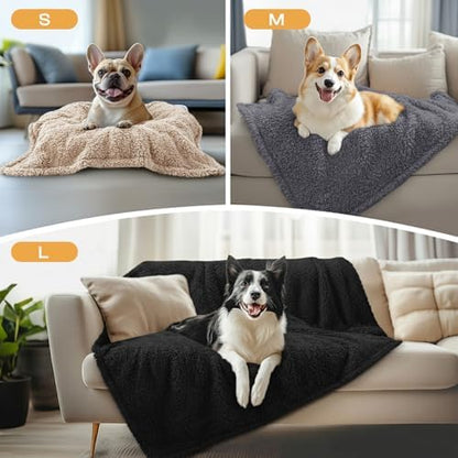 1 Pack 3 Calming Blankets Fluffy Premium Fleece Pet Blanket Soft Sherpa Throw for Dog Puppy Cat Beige/Black/Grey Medium (30" x20'') - Image 3