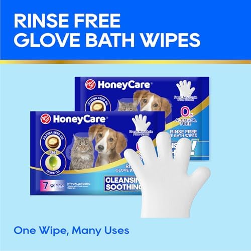 HONEY CARE All-Absorb Disposable Pet Grooming Gloves Wipes for Dogs & Cats Fur Deodorizing & Cleaning (7 Gloves/Pack, 6 Packs, 42 Wipes Total) - Image 3