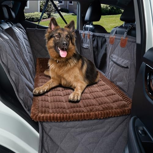 Dog Bed for Car Back Seat, Non-Slip Backseat Pet Bed Mat for Travel, Soft Dog Seat Cover Blanket Washable Couch Protector Fit for Hammock Extenders in Cars, SUVs and Trucks(54"×25" Brown) by HAPYFOST