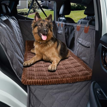Dog Bed for Car Back Seat, Non-Slip Backseat Pet Bed Mat for Travel, Soft Dog Seat Cover Blanket Washable Couch Protector Fit for Hammock Extenders in Cars, SUVs and Trucks(54"×25" Brown) by HAPYFOST