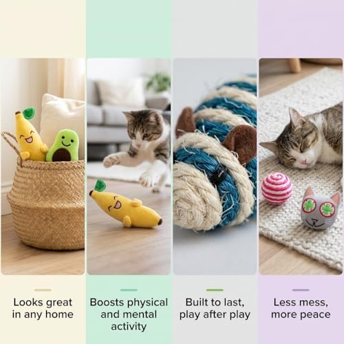 Smokey's Stash Catnip Filled Banana, Avocado, and Smokey Cat Toys with Sisal Mouse and Ball for Cats - Image 3