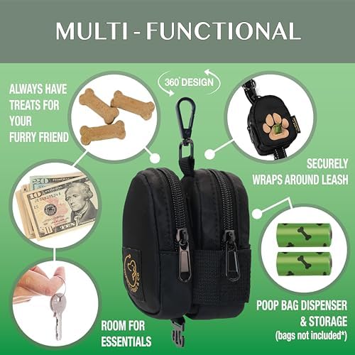 Dog Poop Bag Holder for Leash Dog Treat Pouch, Cute Premium Double Sided Bag Dispenser with Clip Attachment, Outdoor Training and Hiking, Hands Free for Dog Walking, THEO'S GOODS & CO. - Image 4