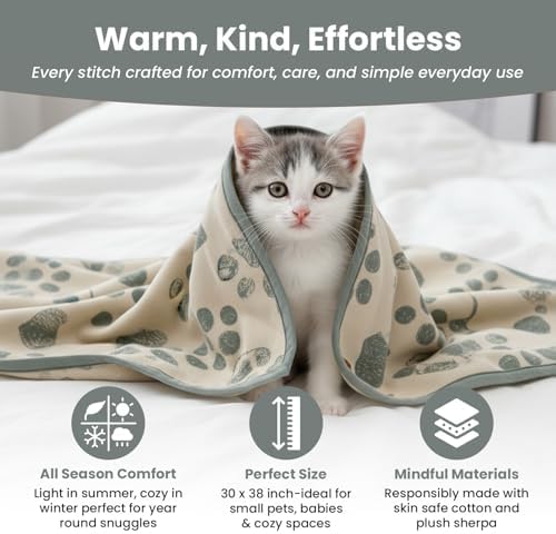 Baby & Pet Blanket 100% Cotton with Sherpa Fleece – Soft Stroller & Cuddle Blanket for Baby, Dog & Cat – Breathable, Hypoallergenic, Washable – 76×96 cm All-Season Blanket Reed Green Beige - Image 6