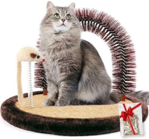Happi N Pets Cat Self Groomer, Heavy Scratching Pad with Mouse Toy by HappiNPets