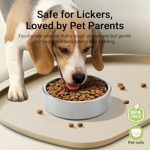 DownyPaws Dog Food Mat,Silicone Waterproof Feeding Mat, 24"×17", Almond - Image 2