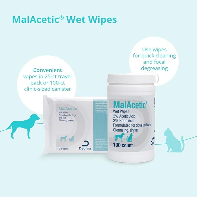 MalAcetic Wet Wipes for Dogs and Cats 100 Count