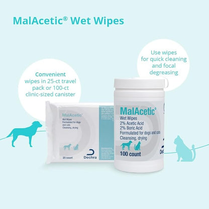 MalAcetic Wet Wipes for Dogs and Cats 100 Count