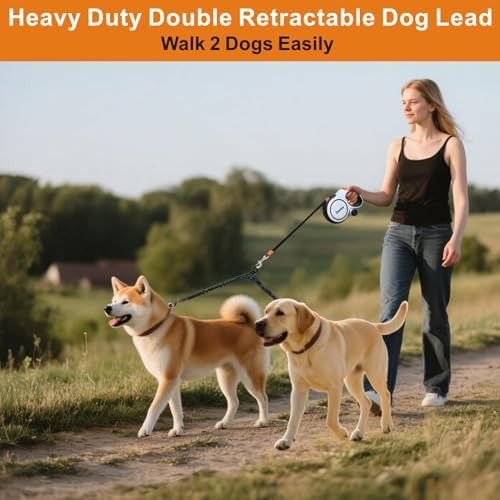 Retractable Dog Leash,16ft Retractable Lead with Bungee Leads for 2 Dogs,Double Leash with Dog Safety Harness Buckle, Extendable Lead 5m for Medium Large Dogs (White, 5m) - Image 2