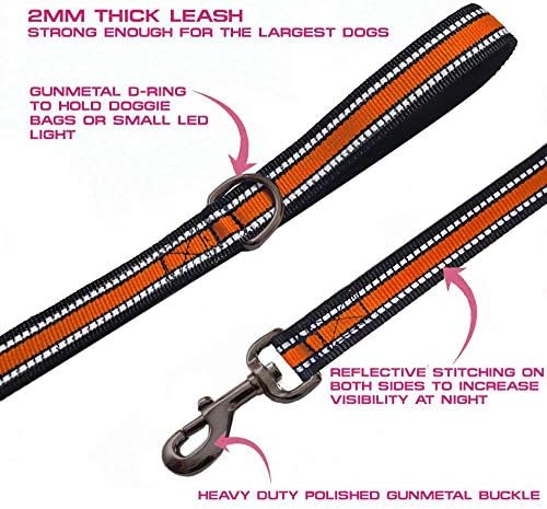 JSXD Heavy Duty Double Handle Dog Leash - 5 FT with Padded, Reflective Rope for Small to Large Dogs (Wide-Orange) - Image 2