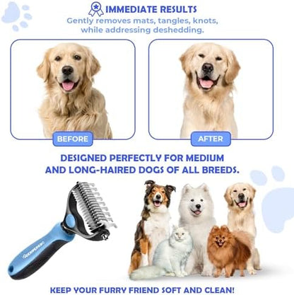Undercoat Rake for Dogs & Cats, Dematting Comb with Extra Wide Double-Sided Stainless Steel Teeth for Detangling, Deshedding, Brushing, Thinning & Removing Shed Fur, Knots, Mats, and Tangles in Pets - Image 5