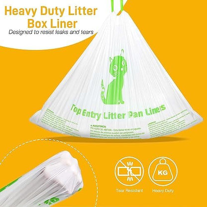 Cat Litter Box Liners Compatible with Top Entry Litter Pans Model, Heavy Duty Tear Resistant Large Litter Pan Liners 25 Count Drawstring Litter Liner Bags - Image 4