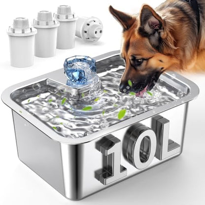 Lesotc Dog Water Fountain, 10L Stainless Steel Large Pet Fountain by lesotcbrand