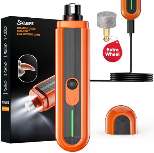 YABIFE 4-Lights Dog Nail Grinder, Easy Quick Locate Dog Nail Trimmers, for Puppy Paw Toenails or Pets from Small, Medium to Large, with Travel Lock, Whisper Quiet, Heavy Duty 3 Speeds by Yabife