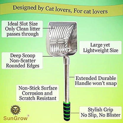 SunGrow Cat Litter Scoop, Stainless Steel Long Handle Chicken Coop Poop Scooper, Comfortable 9” Handle, 5” Wide Mouth, Narrow Slits and High Sides Metal Sifter, for Litter Boxes or Gardening - Image 3