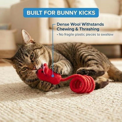 Glaciart One Felt Mouse Cat Toy – Soft Fuzzy Enrichment 100% Natural Wool - Interactive Catnip Play Cat Toy Set - Safe for Pets, Non-AZO Colored Dyes - 42” Long - Image 5