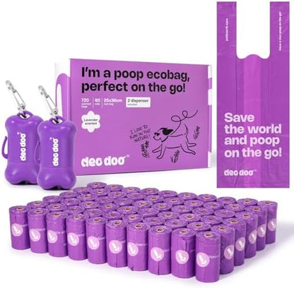 Deo Doo Dog Poop Bags with Handles, 720 Bags, 2 Dispensers, Lavender by DeoDoo