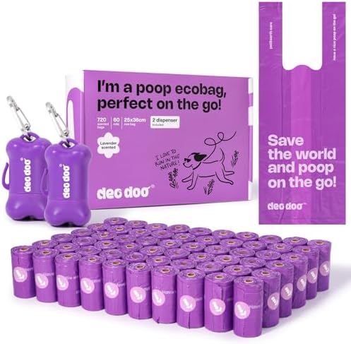 Deo Doo Dog Poop Bags with Handles, 720 Bags, 2 Dispensers, Lavender by DeoDoo