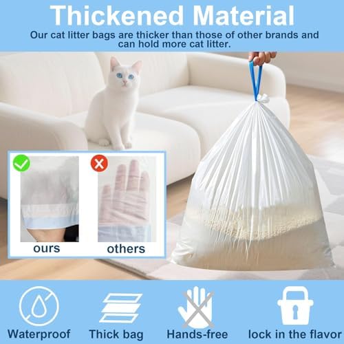 17.7"Opening x 18"L Cat Litter Bags For Automatic Litter Box Bags, Liners bag Replacement Self-Cleaning cat Litter Box Bags, 2 Rolls Drawstring Trash Waste Bag For Kitty Liners, Extra Thick（40 Count) - Image 3