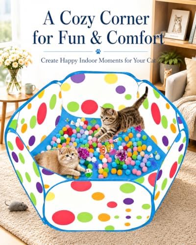 Cat Ball Pit with 227 Pcs Interactive Cat Toys, Enrichment Toys for Bored Indoor Cats Self Play, Include Pom Pom Balls Jingle and Crinkle Balls, Springs and Mice Toy for Kitten Fun and Exercise - Image 6