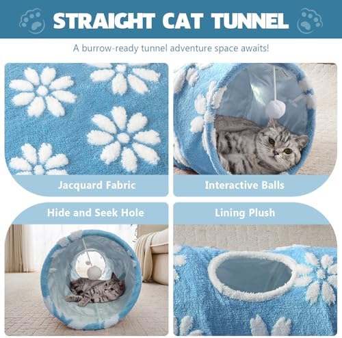 Straight Cat Tunnel for Indoor Cats 47"x12", Blue Flower - Image 2