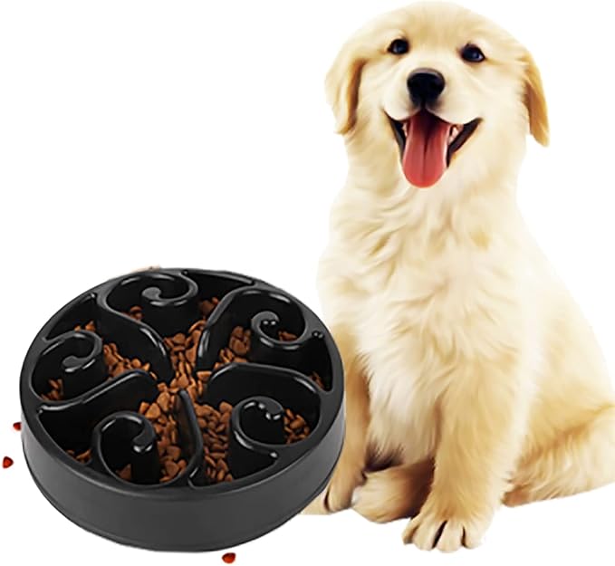 Dog Bowl Slow Pet Feeders Non Skid Bowl Dog Water Bowl Dry Food Bowl Slow Feeder Fun Bowl Slow Eating Bowl for Small Dog Large Dog Medium (Black, M)