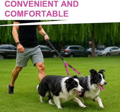 MingXpet Double Dog Leash for Two Dogs, No Pull Dog Leash, 360° Swivel No Tangle for Medium Dogs Walking & Training, Shock Absorbing Reflective Bungee, Rose - Image 7