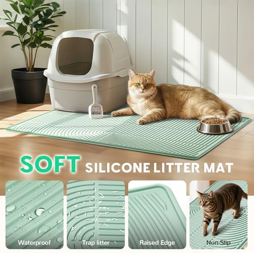 Pawtasy Cat Litter Mat,47" x 35" Extra Large Silicone Waterproof Litter Trapping Mat for Scatter Control Soft on Kitty Paws Non-Slip Easy to Clean - Image 3