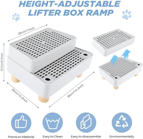 Adjustable Litter Box Step, Cat Litter Box Ramp/Catcher with Wooden Feet - Image 2
