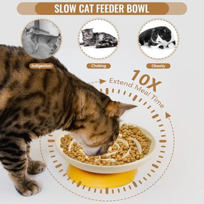 Slow Feeder Cat Bowl Set of 2, Ceramic Slow Feeding Cats Bowl Whisker Friendly, Anti Vomiting Cat Feeder for Dry and Wet Food，Fun Maze Interactive Bloat Stop Puzzle Bowls for Healthy Eating Diet - Image 3