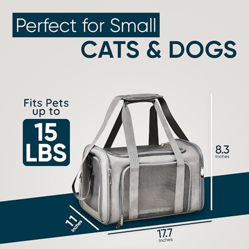 Pet Travel Carrier Bag – Airline Approved Soft-Sided Dog & Cat Carrier, Foldable, Breathable Mesh, Washable Pad – Fits Pets up to 15 lbs – The Pup Quartet (Grey) - Image 2