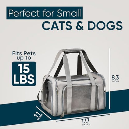 Pet Travel Carrier Bag – Airline Approved Soft-Sided Dog & Cat Carrier, Foldable, Breathable Mesh, Washable Pad – Fits Pets up to 15 lbs – The Pup Quartet (Grey) - Image 2