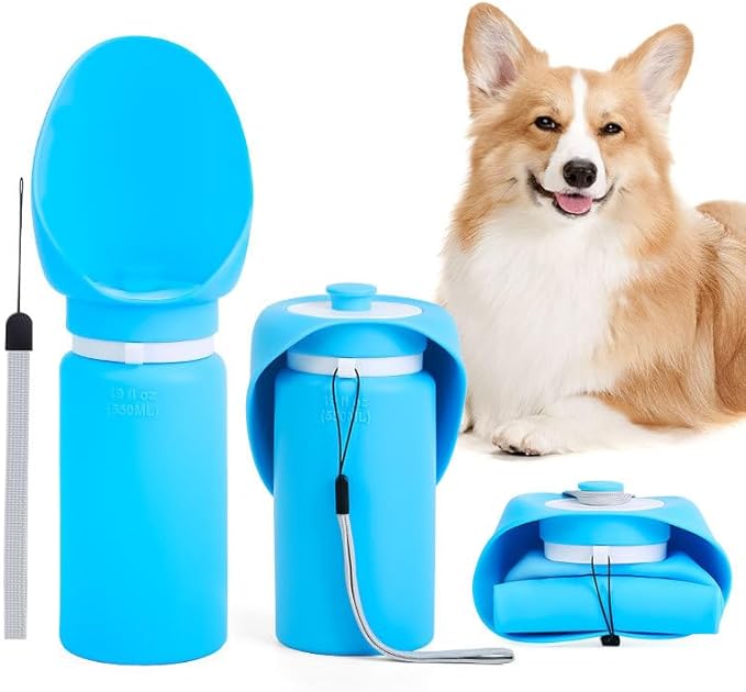 Foldable Dog Water Bottle, Leak Proof Portable Water Bottle for Pets Especially for Walking, Hiking and Outdoors -550ML (Blue, 550ml)