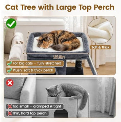 Cat Tree Tower with Scratching Post for Large Kitty, Dark Grey - Image 6