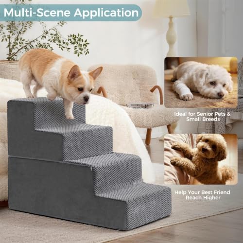 Dog Stairs, Steps and Ramp for High Bed & Sofa, 13-24" H Detachable Pet Stairs for Small Medium Dogs, Sturdy 40D Foam, Non-Slip, Washable Cover with Lint Roller, Grey - Image 4