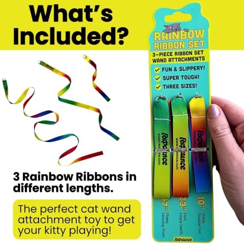 Cat Wand Refill Rainbow Ribbons 3-Pack, Cat Ribbon Toy, Cat Wand Attachments Rainbow Cat Toy, Official Ribbon Lure for interactive Forever Stick Cat Wand Toy, Kitten Ribbon Wand, Dancer Teaser Wand - Image 4