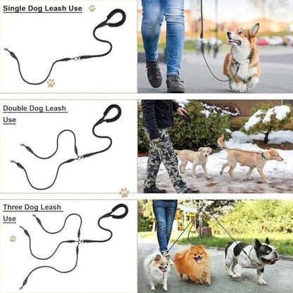 Double Dog Leash,No Tangle Dual Leash with Reflective Strips,Detachable 360° Swivel for Walking and Training Small Medium and Large Dogs(Black,3 in 1) - Image 3