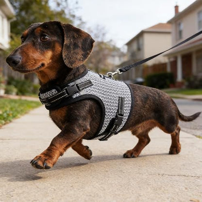 Mini Dachshund Harness – No Armpit Rub, Escape Proof, Reflective, No Pull Vest-Style Dachshunds Harness,Breathable Mesh Dog Harness (Silver-White, M: Chest 42-52cm (16.5"-20.5")) - Image 6