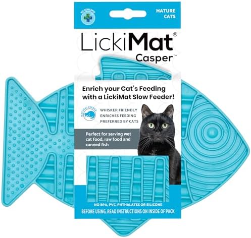 LickiMat Casper, Fish-Shaped Cat Slow Feeders Lick Mat, Boredom Anxiety Reducer; Perfect for Food, Treats, Yogurt, or Peanut Butter. Fun Alternative to a Slow Feed Cat Bowl or Dish, Turquoise by LICKIMAT