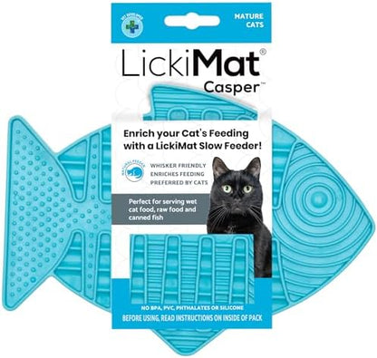 LickiMat Casper, Fish-Shaped Cat Slow Feeders Lick Mat, Boredom Anxiety Reducer; Perfect for Food, Treats, Yogurt, or Peanut Butter. Fun Alternative to a Slow Feed Cat Bowl or Dish, Turquoise by LICKIMAT
