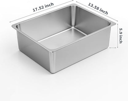 Kirecoo Stainless Steel Cat Litter Box - Metal High Sided Cat Pan, Large Stainless Steel Box, Indoor Litter Tray, Non Stick, No Smell, Easy to Clean, Pet Toilet Supplies for Kitten, Kitty, Rabbit