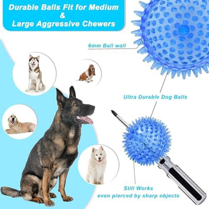 3.5” Squeaky Dog Toy Balls (6 Colors) Dog Toys Spikey Dogs Ball for Aggressive Chewers Heavy Duty Teething Large Medium Durable Dogs Balls - Image 3