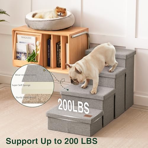 Love's cabin Dog Stairs for High Bed, Foldable Pet Stairs for Small Medium or Large Dogs Puppy with Storage for Bed or Couch, Cat Dog Steps Ramp with Zip up to 200 lbs, Solid Grey, 4 Steps - Image 5