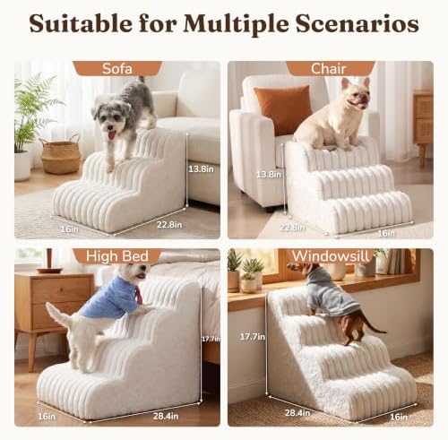 Den&Den 3 Step Dog Stairs for Small Dogs, White 13.8" H High-Density - Image 2