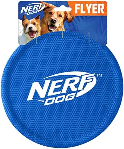 Nerf Dog Nylon Flyer Dog Toy, Flying Disc, Lightweight, Durable and Water Resistant, Great for Beach and Pool, 9 inch diameter, for Medium/Large Breeds, Single Unit, Blue by GramercyProductsInc